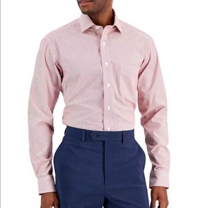 Club Room Men’s Regular Fit Burgundy/White Stripped Dress Shirt, 15 1/2- 34/35